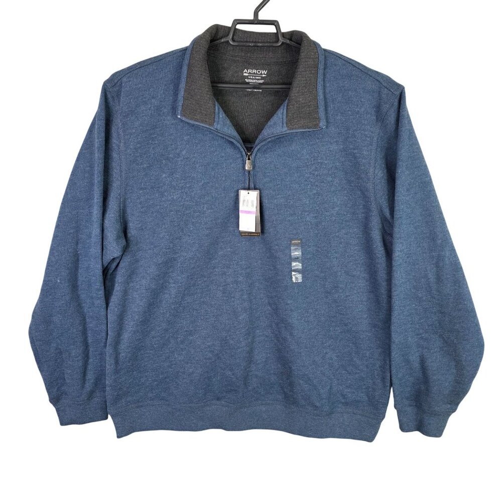 Mens Arrow Blue Fleece Pullover 1/4 Zip Sweatshirt Long Sleeve Cotton Blend XXL